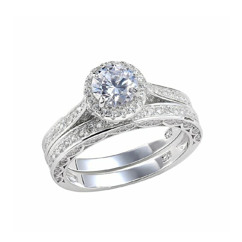 White CZ 925 Solid Sterling Silver Engagement Set - Thumbnail 5