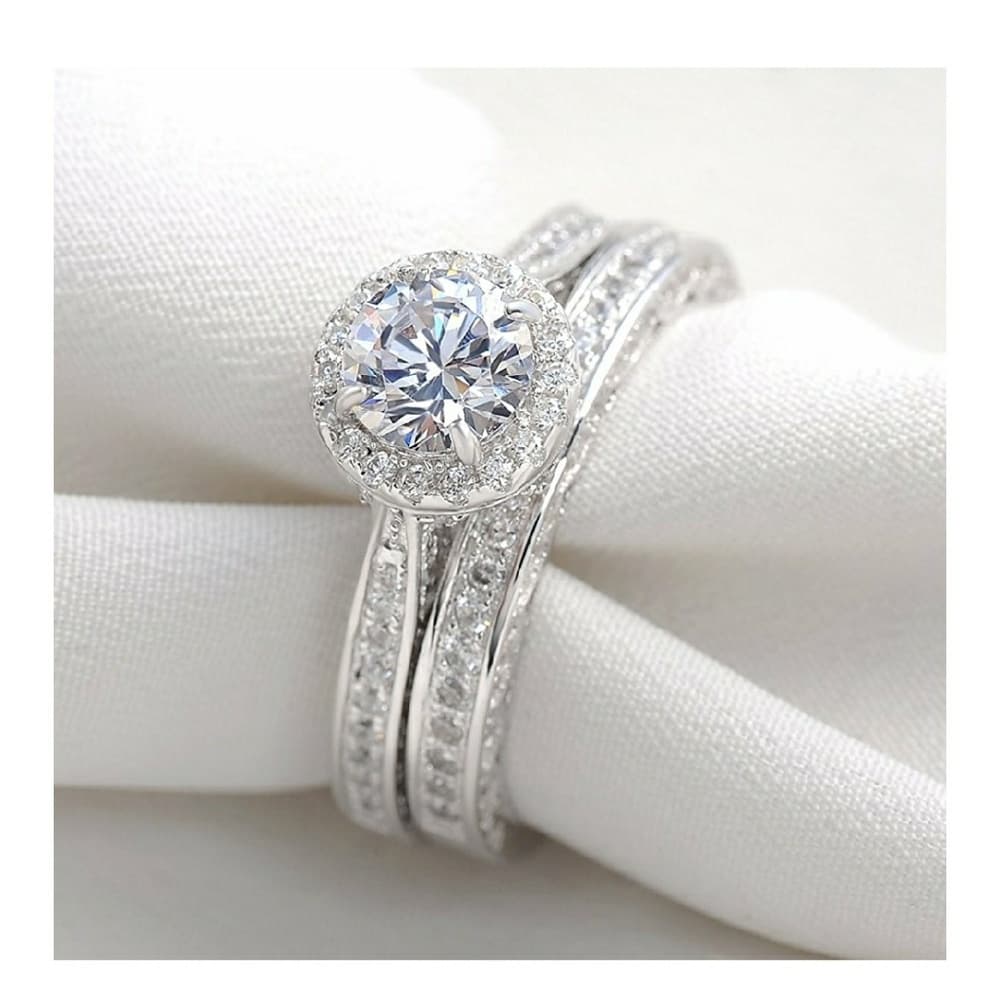 White CZ 925 Solid Sterling Silver Engagement Set - Thumbnail 4