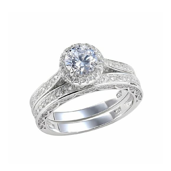 White CZ 925 Solid Sterling Silver Engagement Set - Thumbnail 6