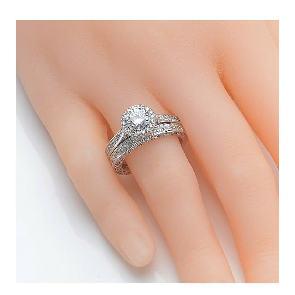 White CZ 925 Solid Sterling Silver Engagement Set - Thumbnail 2