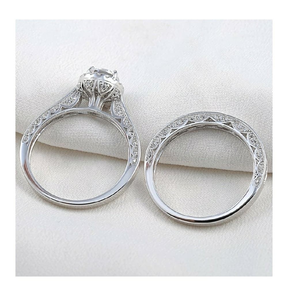 White CZ 925 Solid Sterling Silver Engagement Set - Thumbnail 3