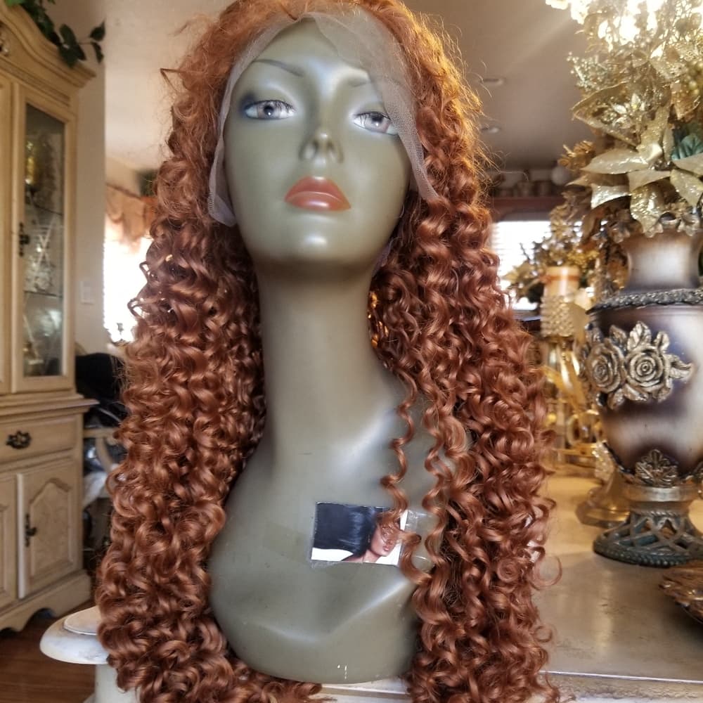 Copper Red Curly Lace Front Wig - Thumbnail 11