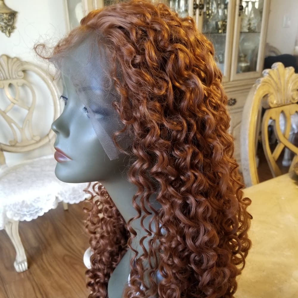 Copper Red Curly Lace Front Wig - Thumbnail 7