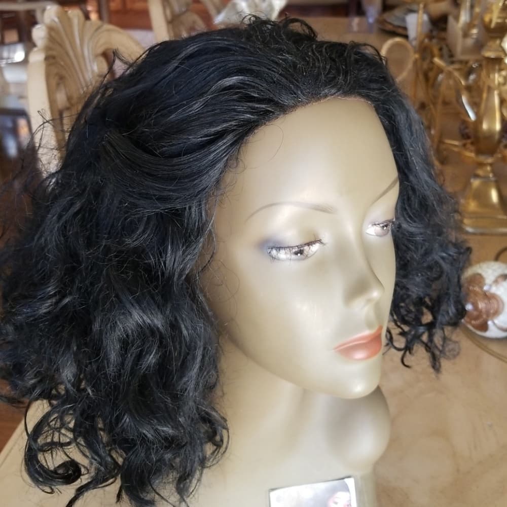 Used Curly Human Hair Blend Lace Front Wig - Thumbnail 5