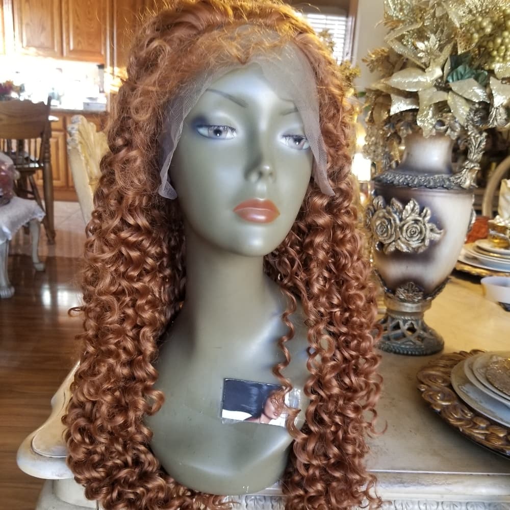 Copper Red Curly Lace Front Wig - Thumbnail 10