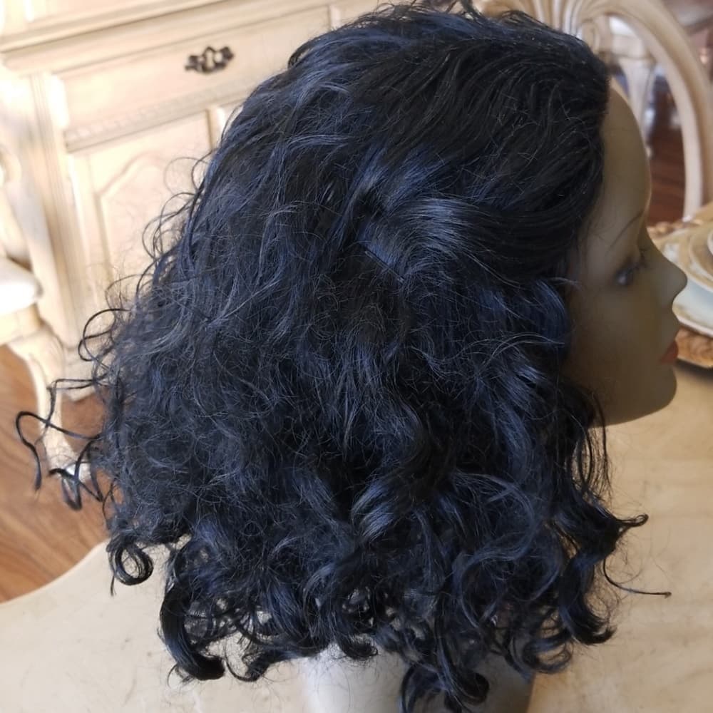 Used Curly Human Hair Blend Lace Front Wig - Thumbnail 2