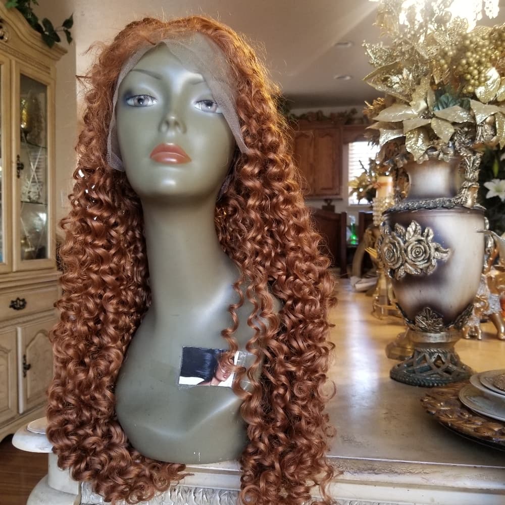 Copper Red Curly Lace Front Wig - Thumbnail 6