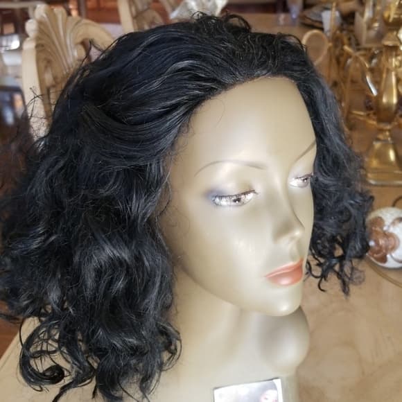 Used Curly Human Hair Blend Lace Front Wig - Thumbnail 6