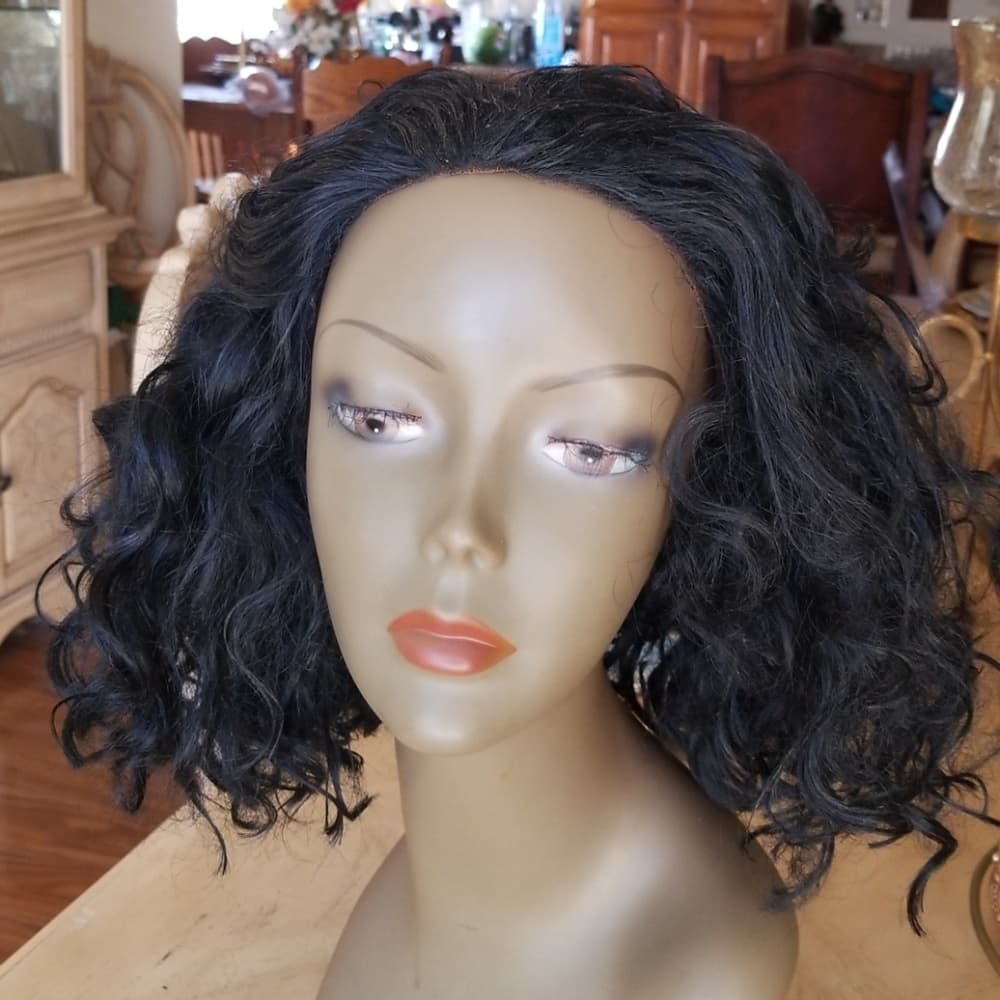Used Curly Human Hair Blend Lace Front Wig - Thumbnail 3