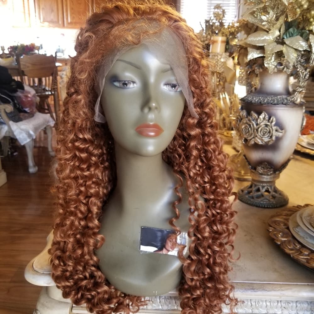 Copper Red Curly Lace Front Wig - Thumbnail 4