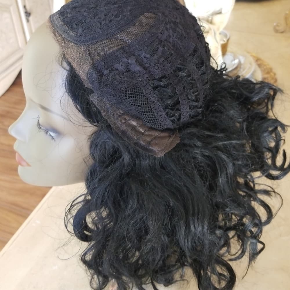 Used Curly Human Hair Blend Lace Front Wig - Thumbnail 4
