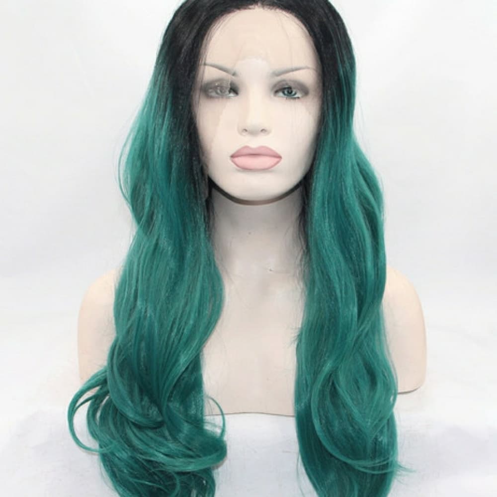 Ombre Black Green LaceFront Wig 22-24inches - Thumbnail 4