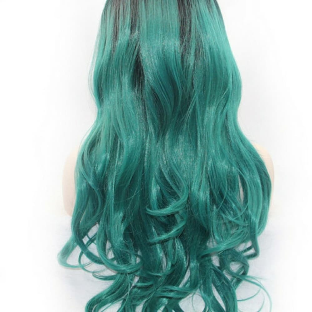 Ombre Black Green LaceFront Wig 22-24inches - Thumbnail 2