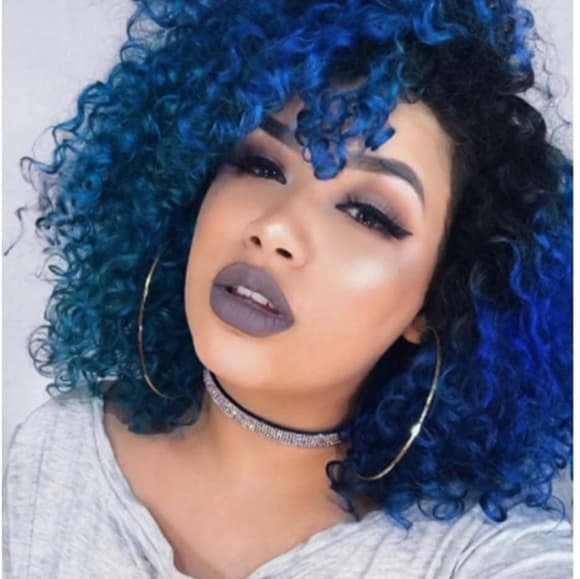 Black Blue Curly Full Wig!! - Thumbnail 5