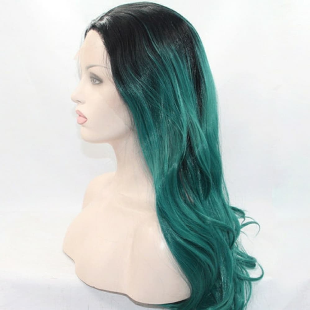 Ombre Black Green LaceFront Wig 22-24inches - Thumbnail 3