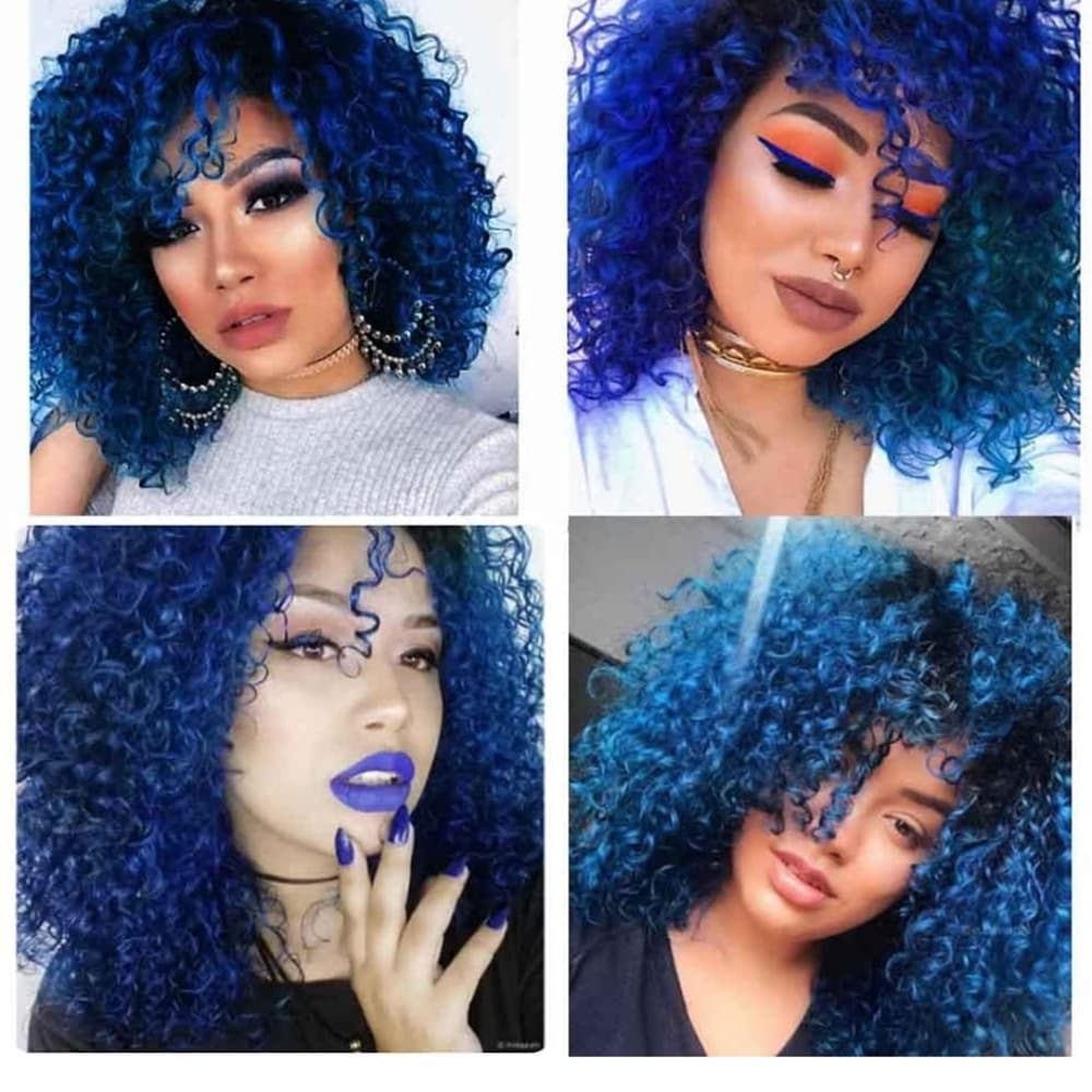 Black Blue Curly Full Wig!! - Thumbnail 3