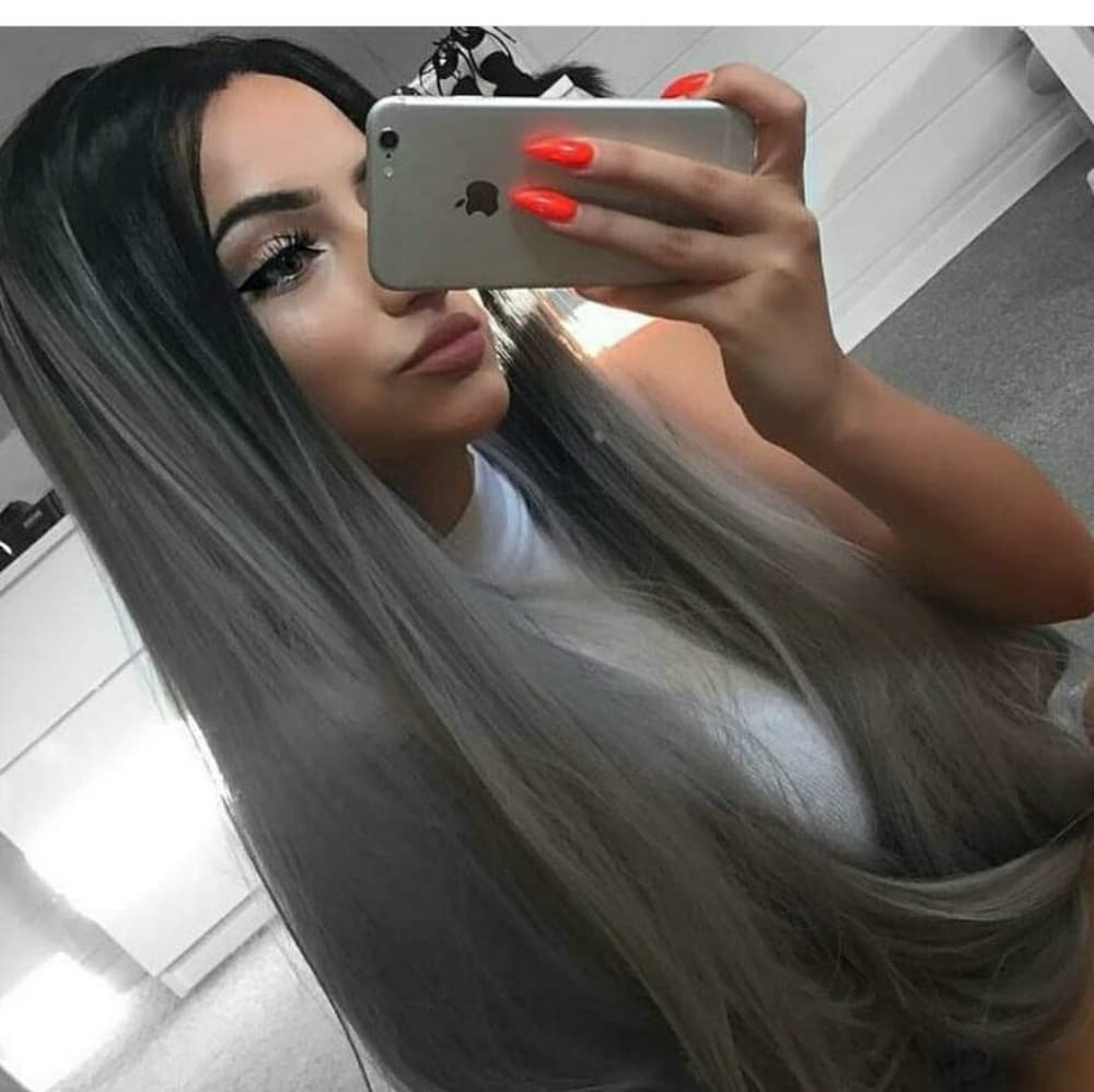 Ombre Black Gray Beauty LaceFront Wig - Thumbnail 2