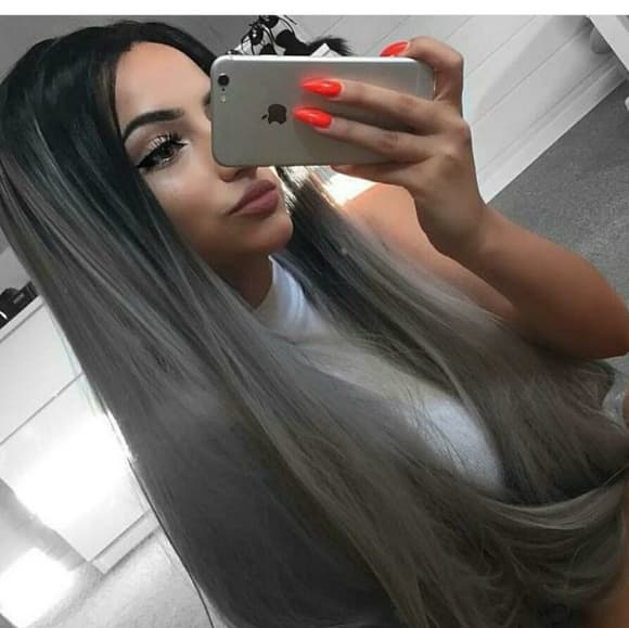 Ombre Black Gray Beauty LaceFront Wig - Thumbnail 3