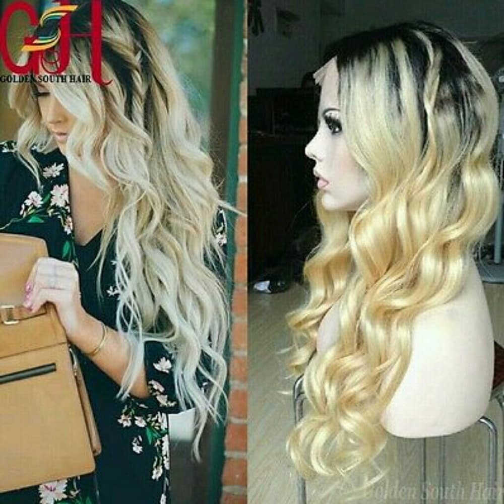 European Human Hair Blend Ombre Blonde Lace Wig - Thumbnail 4