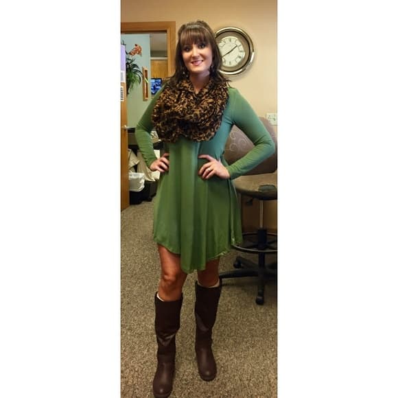 Green Longleeve Loose Fitting Dress - Thumbnail 5