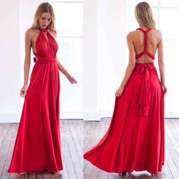 Red Beauty Goddess Dress Long Maxi - Thumbnail 2