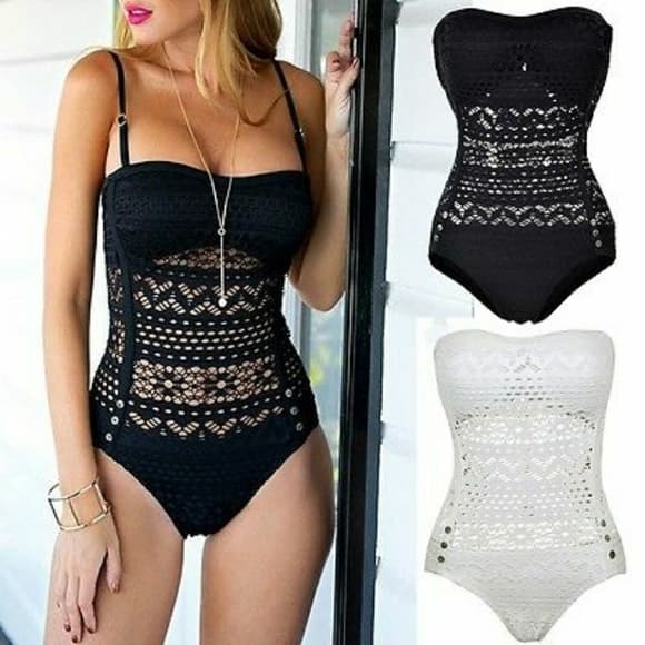 Lace Black Sexy Monokini Swimsuit - Thumbnail 7