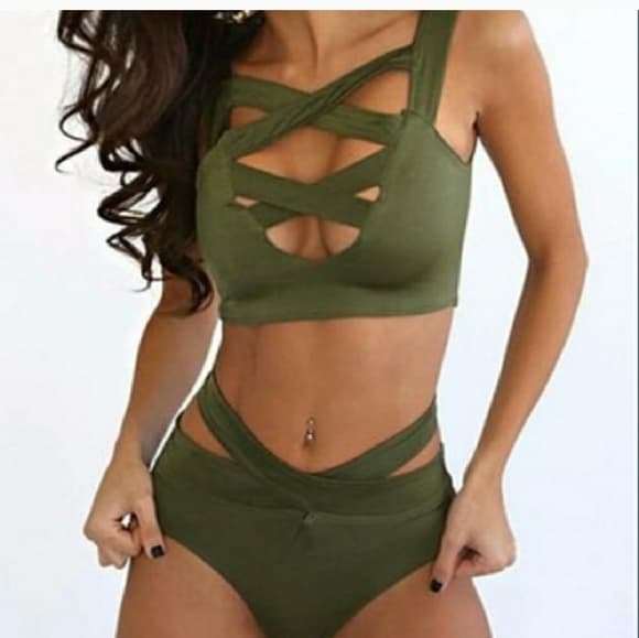 Beautiful Army Green Bikini - Thumbnail 3