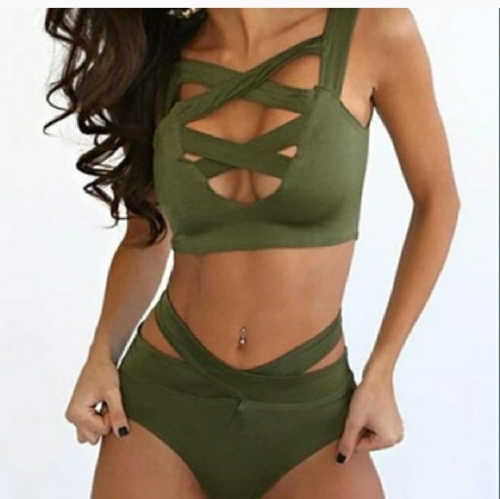 Beautiful Army Green Bikini - Thumbnail 2