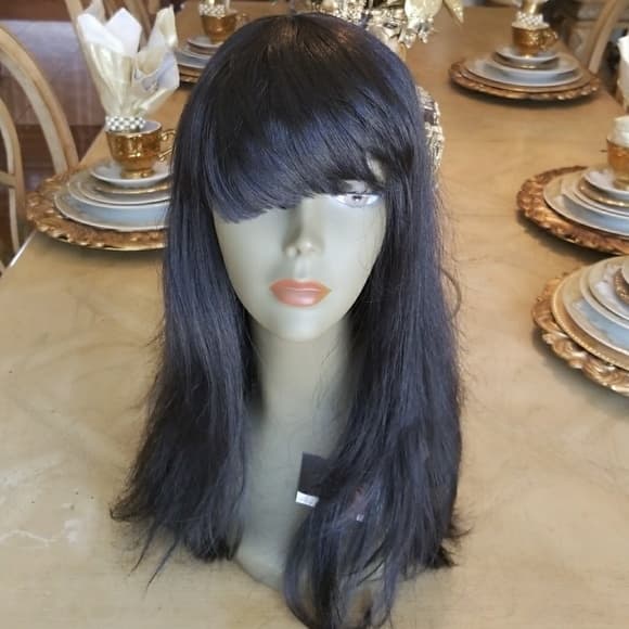Black Bang wig with combs - Thumbnail 9