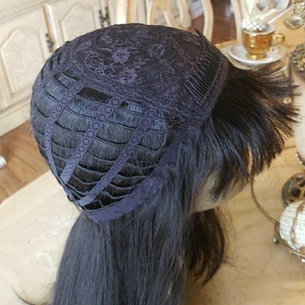 Black Bang wig with combs - Thumbnail 7