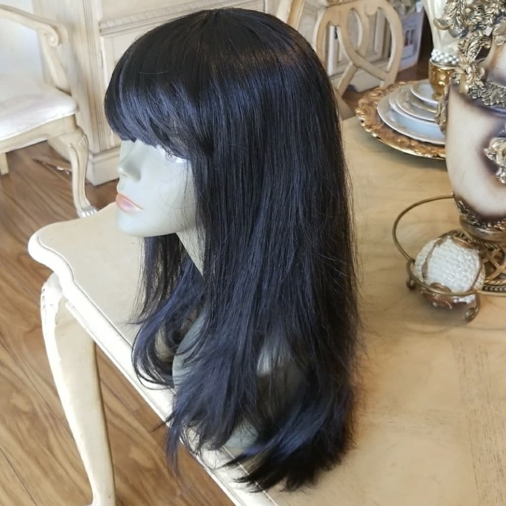 Black Bang wig with combs - Thumbnail 2