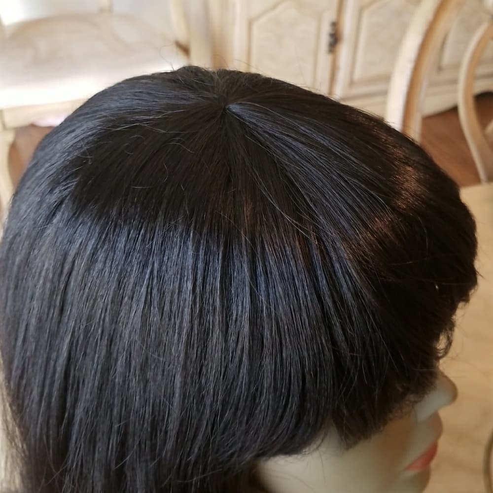 Black Bang wig with combs - Thumbnail 6