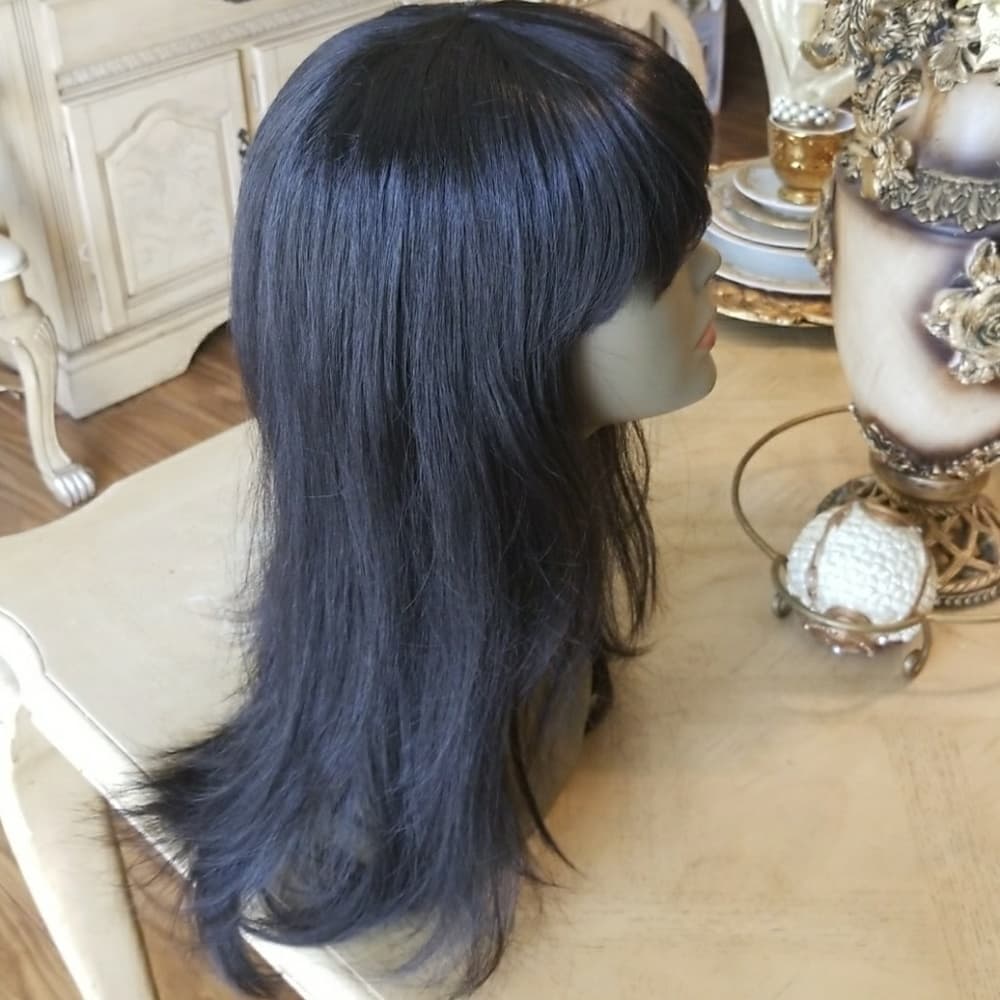 Black Bang wig with combs - Thumbnail 5