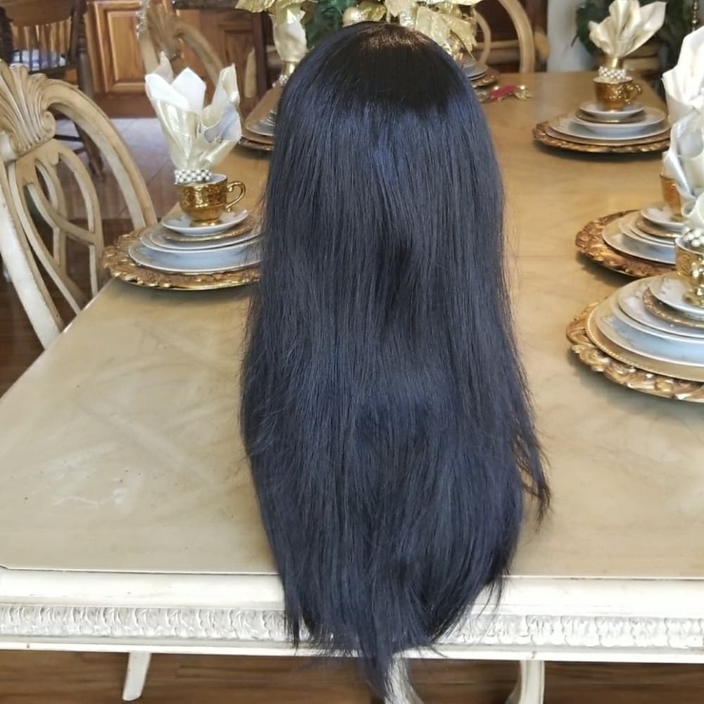 Black Bang wig with combs - Thumbnail 4