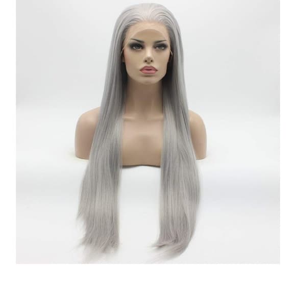 Silver Gray Lace Front Wig 28 inches - Thumbnail 7