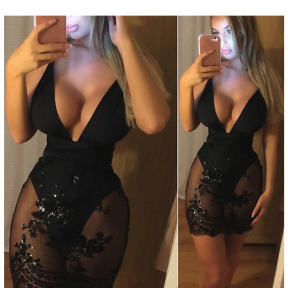 Sexy Black Banda Body Con Dress - Thumbnail 2