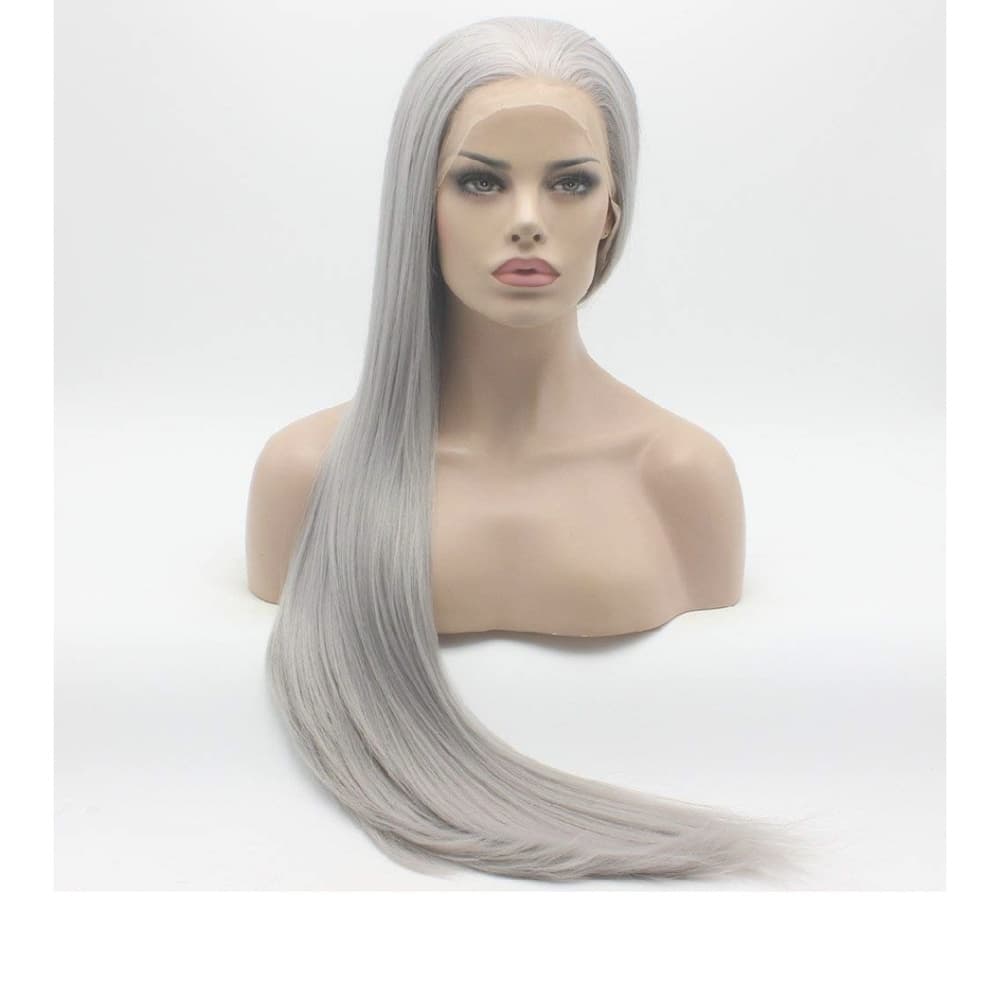 Silver Gray Lace Front Wig 28 inches - Thumbnail 2