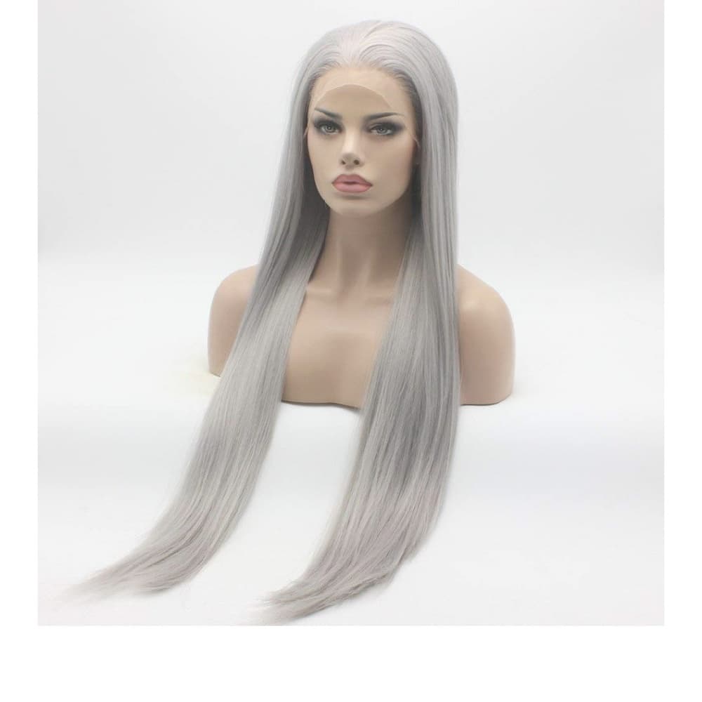 Silver Gray Lace Front Wig 28 inches - Thumbnail 3