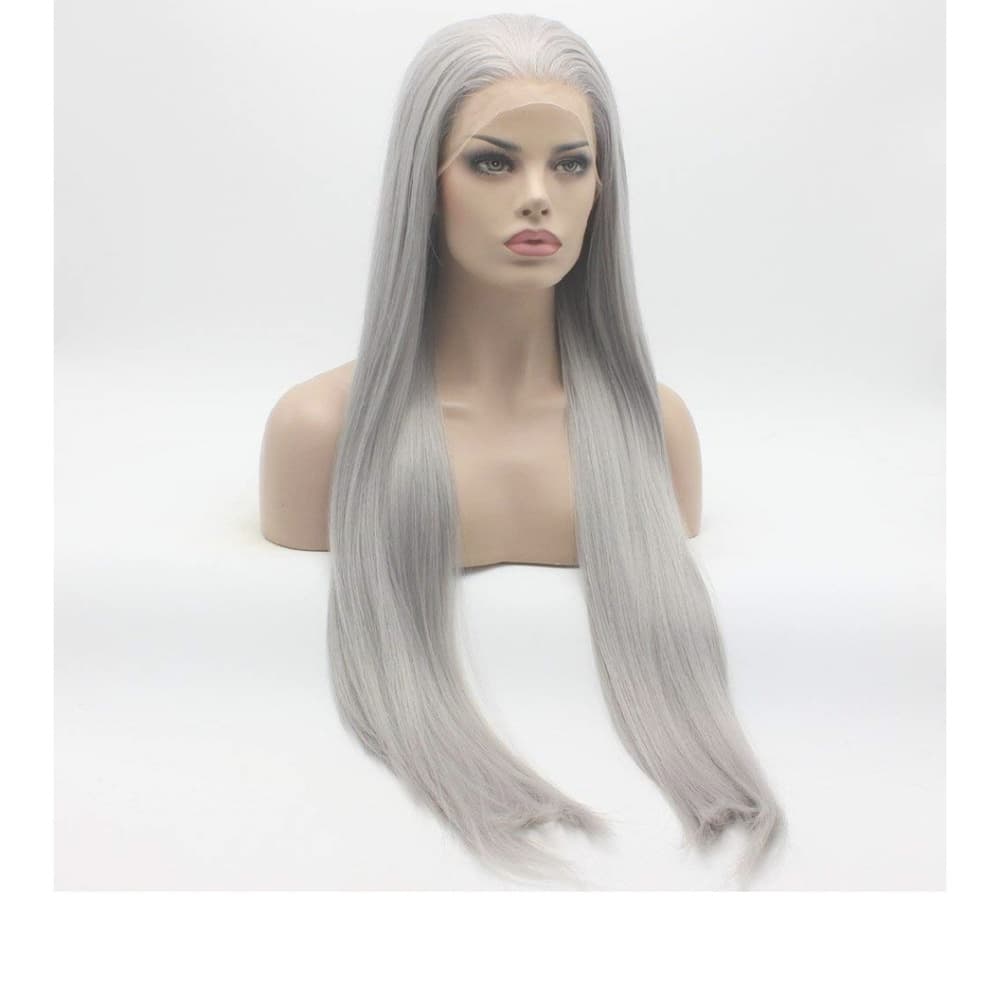 Silver Gray Lace Front Wig 28 inches - Thumbnail 4