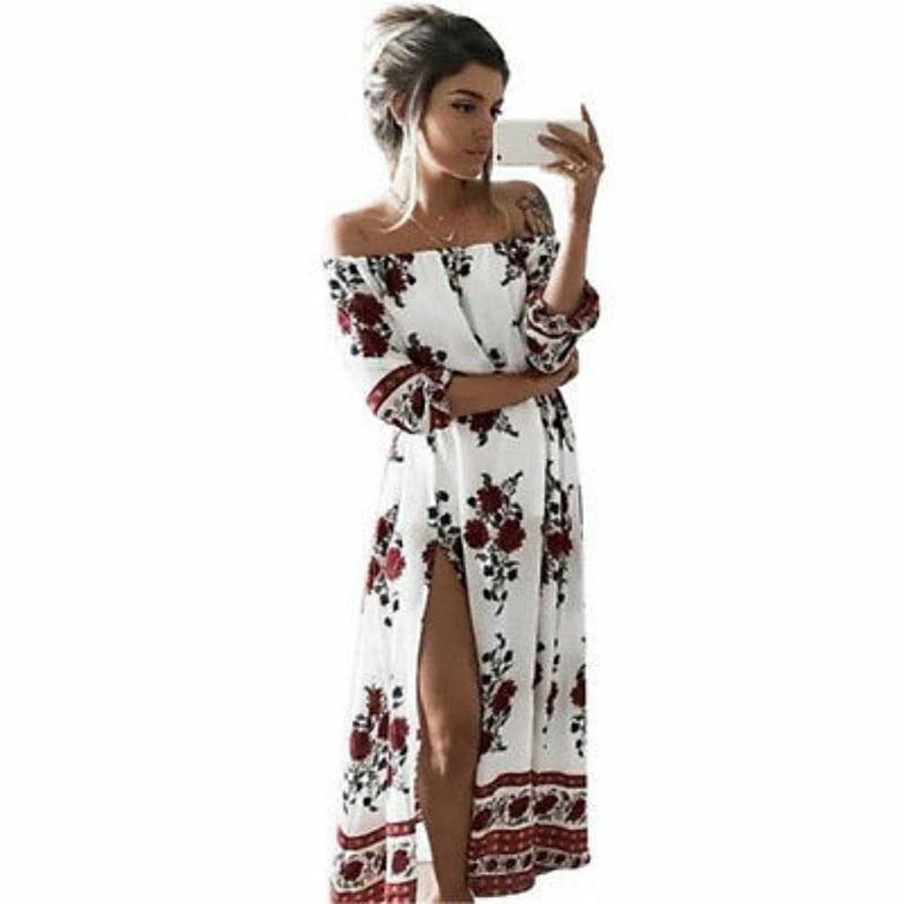 White Floral Beauty Cocktail Dress - Thumbnail 2