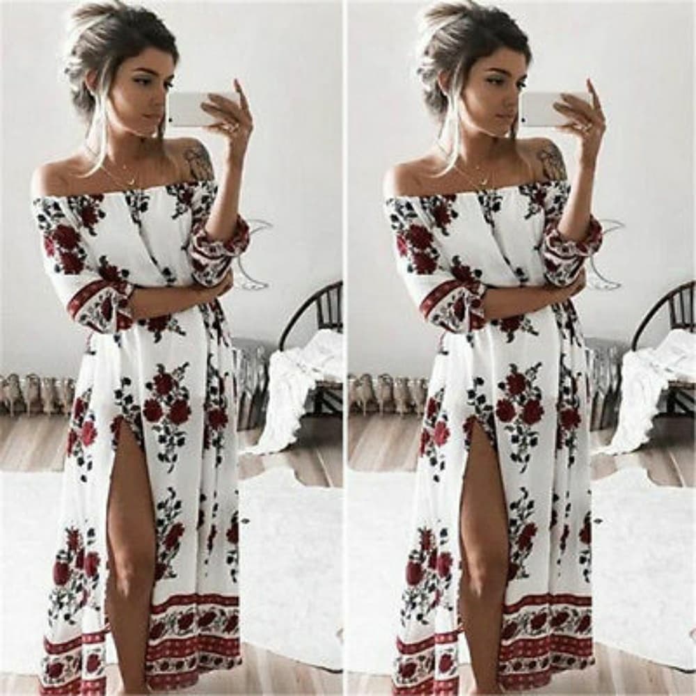 White Floral Beauty Cocktail Dress - Thumbnail 4