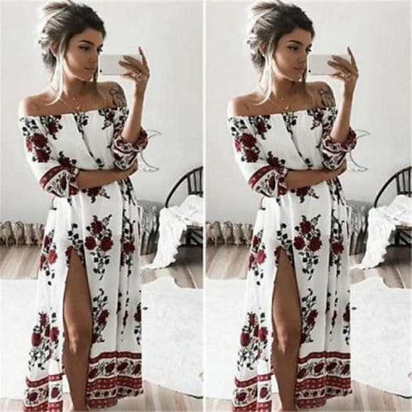 White Floral Beauty Cocktail Dress - Thumbnail 5