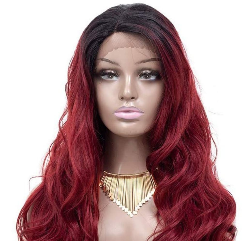 Ombre Black Red Lace Front Wig - Thumbnail 3