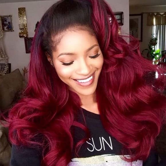 Ombre Black Red Lace Front Wig - Thumbnail 8