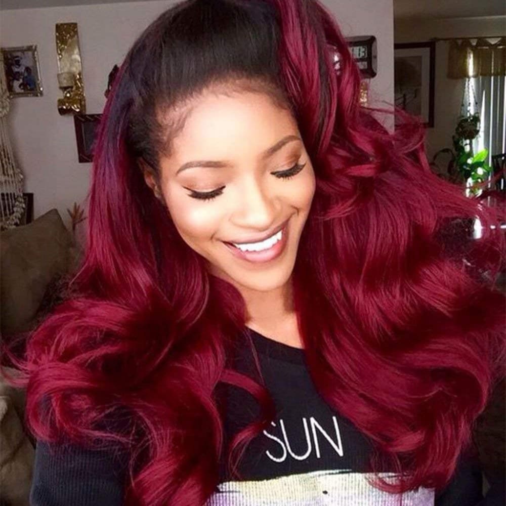 Ombre Black Red Lace Front Wig - Thumbnail 7