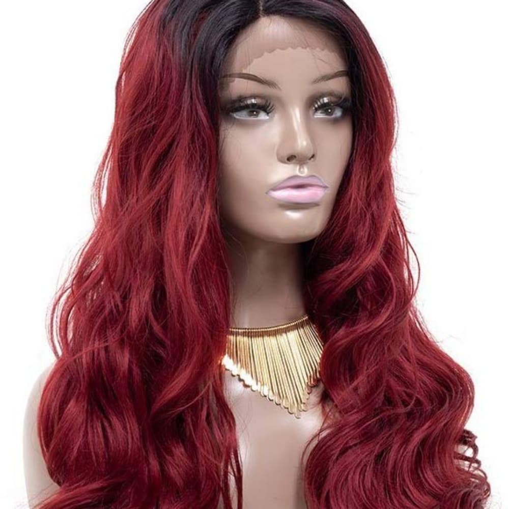 Ombre Black Red Lace Front Wig - Thumbnail 2