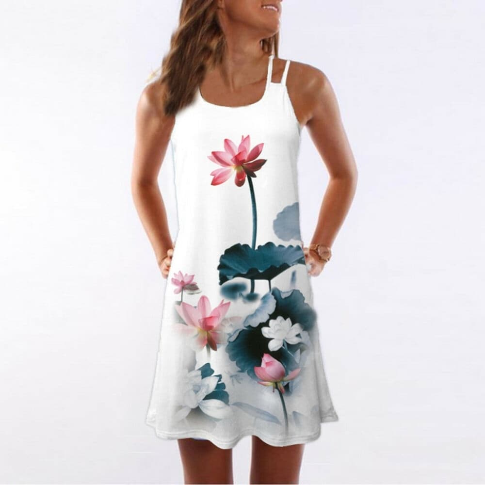 3D Floral Vintage Sleeveless Dress - Thumbnail 6