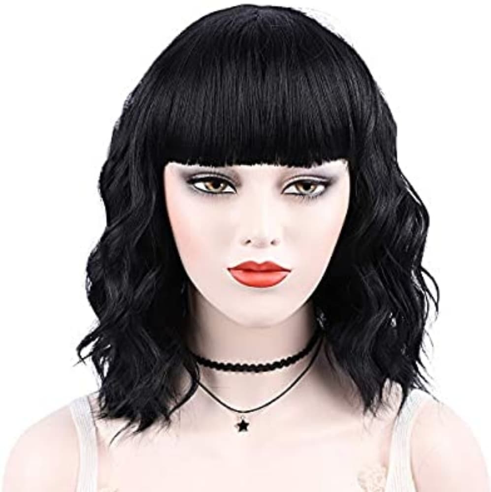 Black Wavy Wig with Bangs - Thumbnail 5