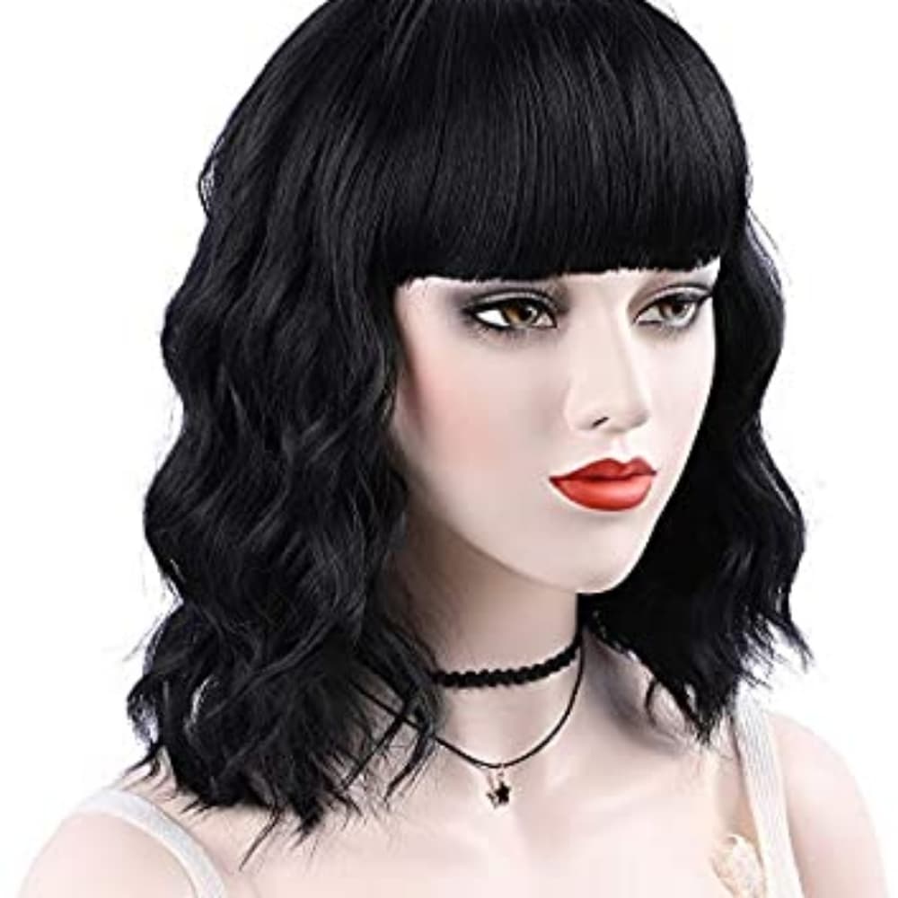 Black Wavy Wig with Bangs - Thumbnail 6