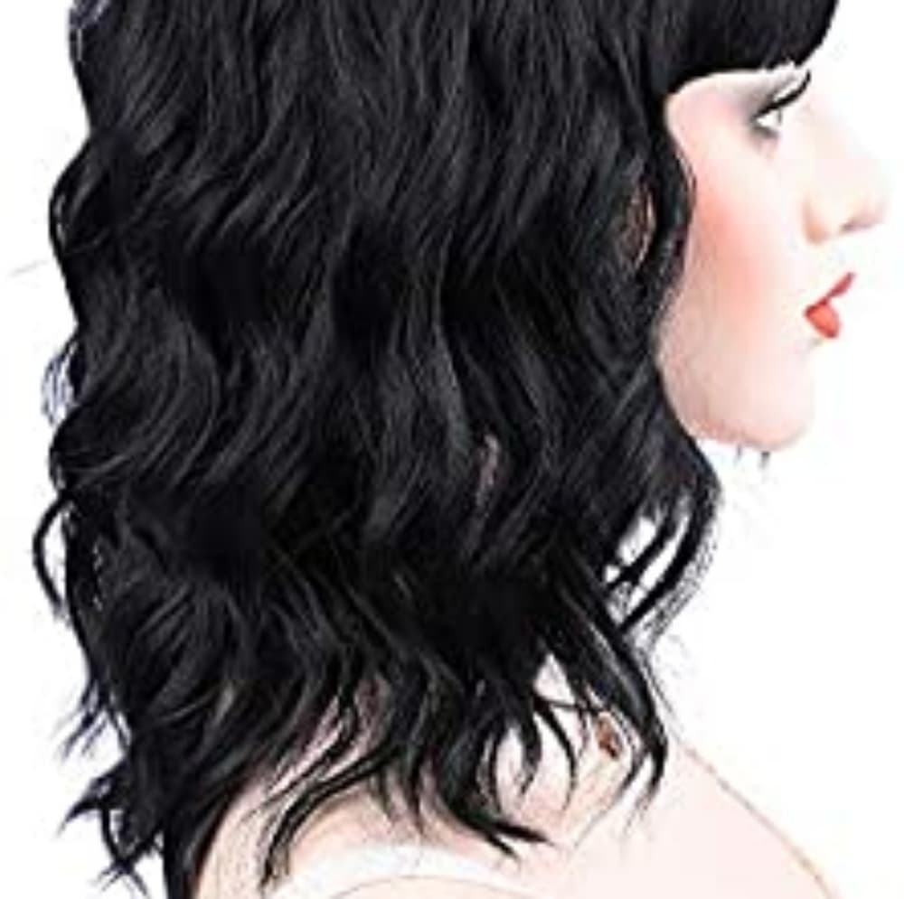 Black Wavy Wig with Bangs - Thumbnail 4
